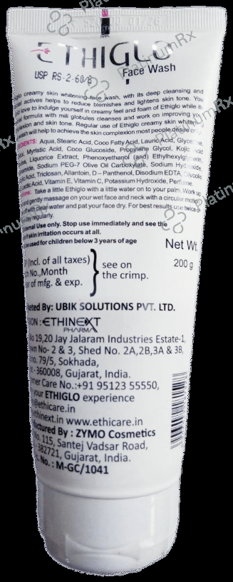 Ethiglo Paraben Free Face Wash - Skin Whitening & Deep Cleansing Facial Foam 200 gm