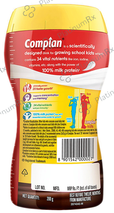 Complan Nutrition Drink Powder for Children - Nutrition Drink for Kids with Protein & 34 Vital Nutrients - Royale Chocolate 200 gm