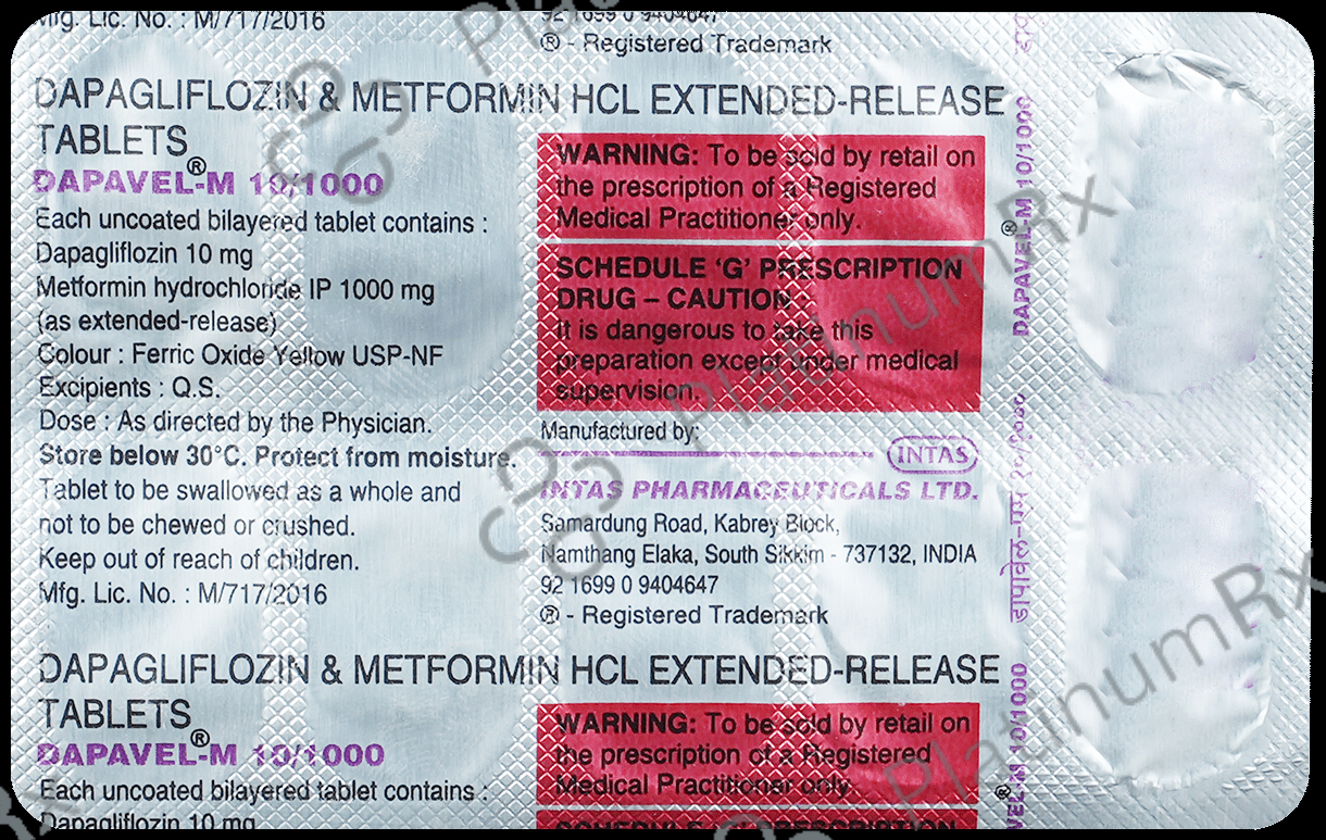 Dapavel M 10/1000mg Tablet ER 10s