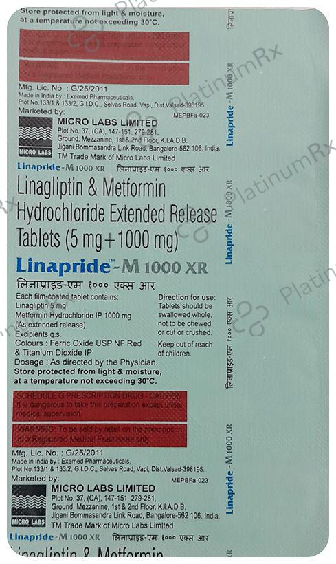 Linapride M XR 1000/5mg Tablet 10s