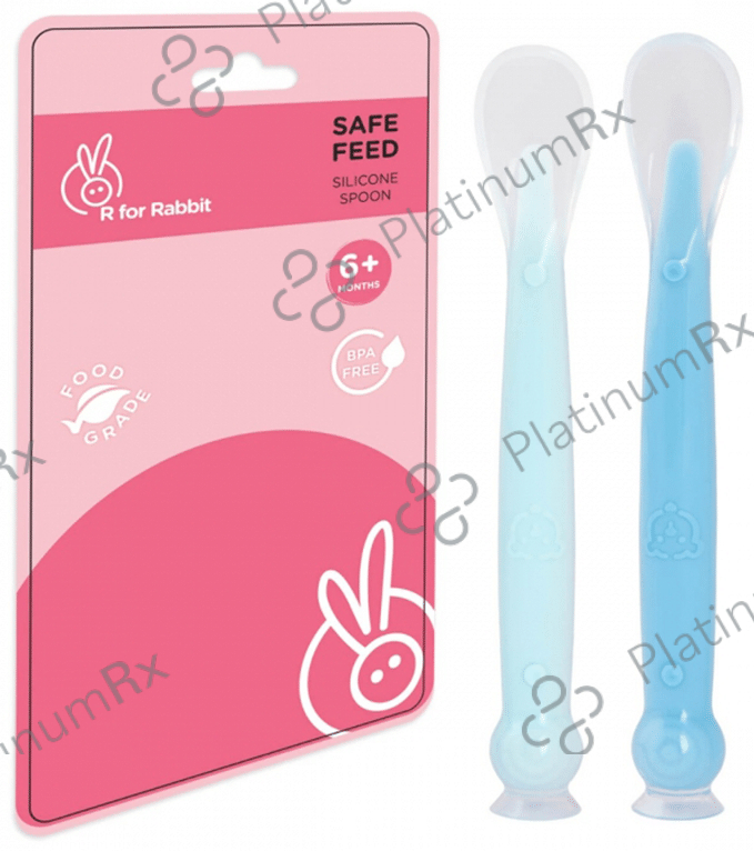 R for Rabbit Safe Feed Silicon Spoon 6+ Months Lake Blue & Blue