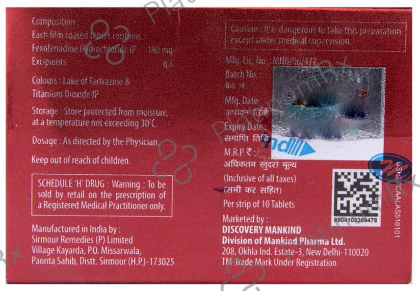 Histafree 180mg Tablet 10s