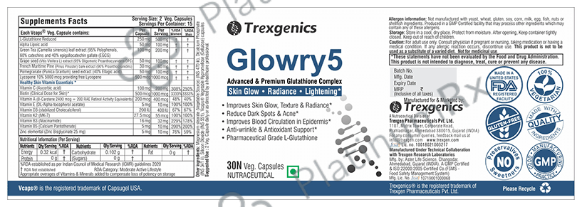 Trexgenics Glowry 5 L-Glutathione Complex Veg Capsules