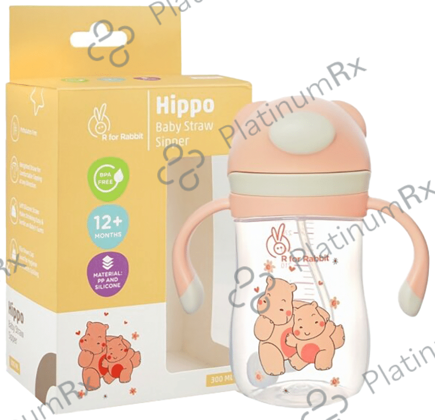 R for Rabbit Hippo Baby Straw Sipper Yellow