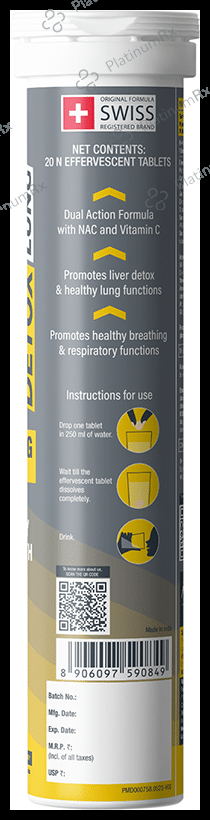 Fast&Up Detox Lung - With NAC 600mg & Vitamin C for Lung & Respiratory Support - Flavour Effervescent Tablet Strawberry 80 Effervescent