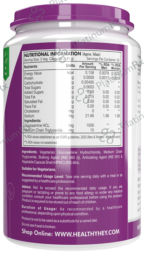 HealthyHey Nutrition Vegetarian Glucosamine HCL Vegetable Capsule