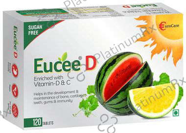 Eucee D with Vitamin D & C for Bones Watermelon Sugar Free for Immunity, Bone, Cartilage, Teeth & Gums Watermelon Tablet