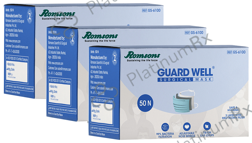 Romsons GS 6100 Guard Well 3 Ply Surgical Face Mask (50 Each)