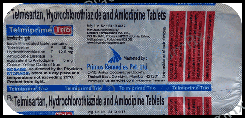 Telmiprime Trio 40mg/5mg/12.5mg Tablet
