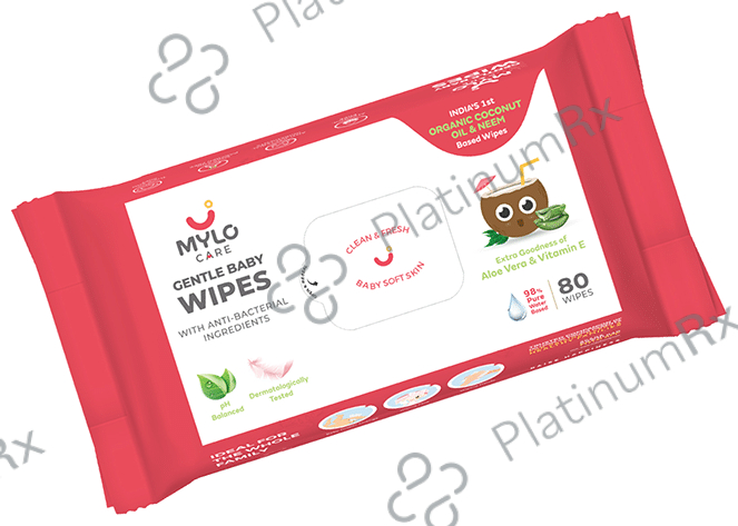 Mylo Care Gentle Baby Wipes with 98% Pure Water, Coconut Oil & Neem (80 Each) with Lid 1 Pack