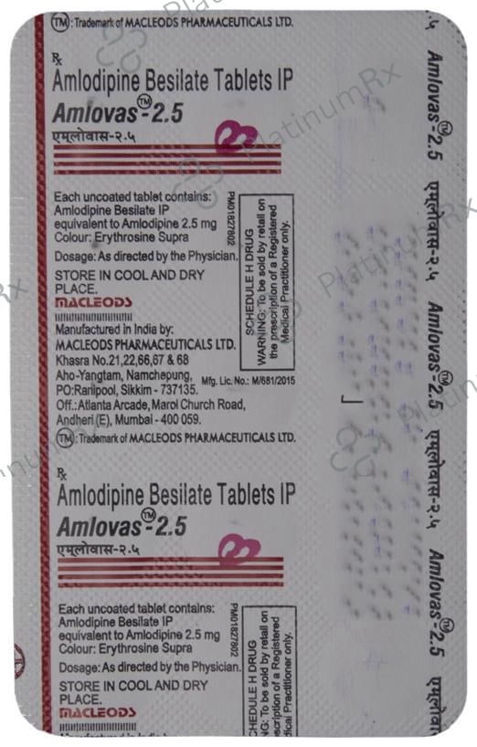 Amlovas 2.5mg Tablet 15s