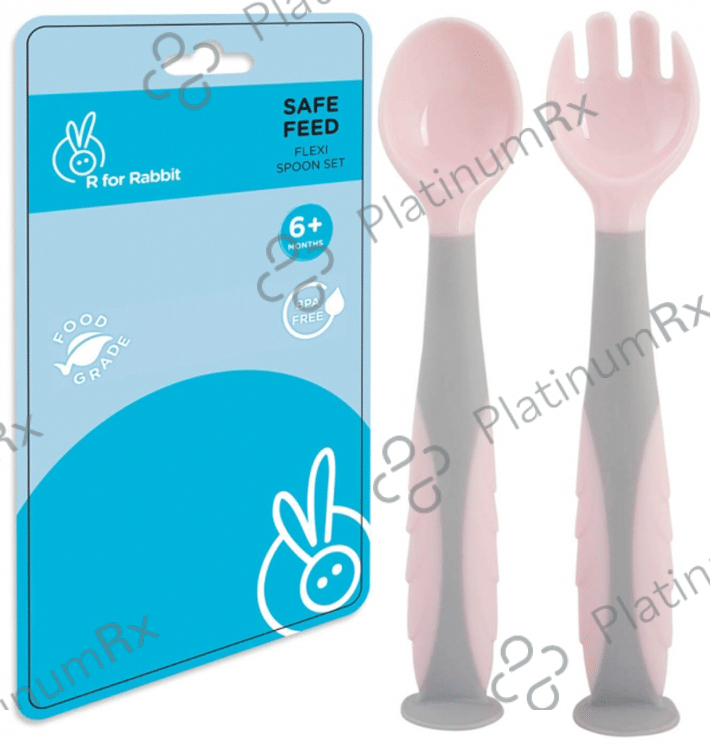 R for Rabbit Safe Feed Flexi Spoon Set 6+ Months Pink & Grey