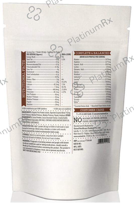 Unived Pea Protein Isolate with Natural Digestive Enzymes Chocolate 40 gm