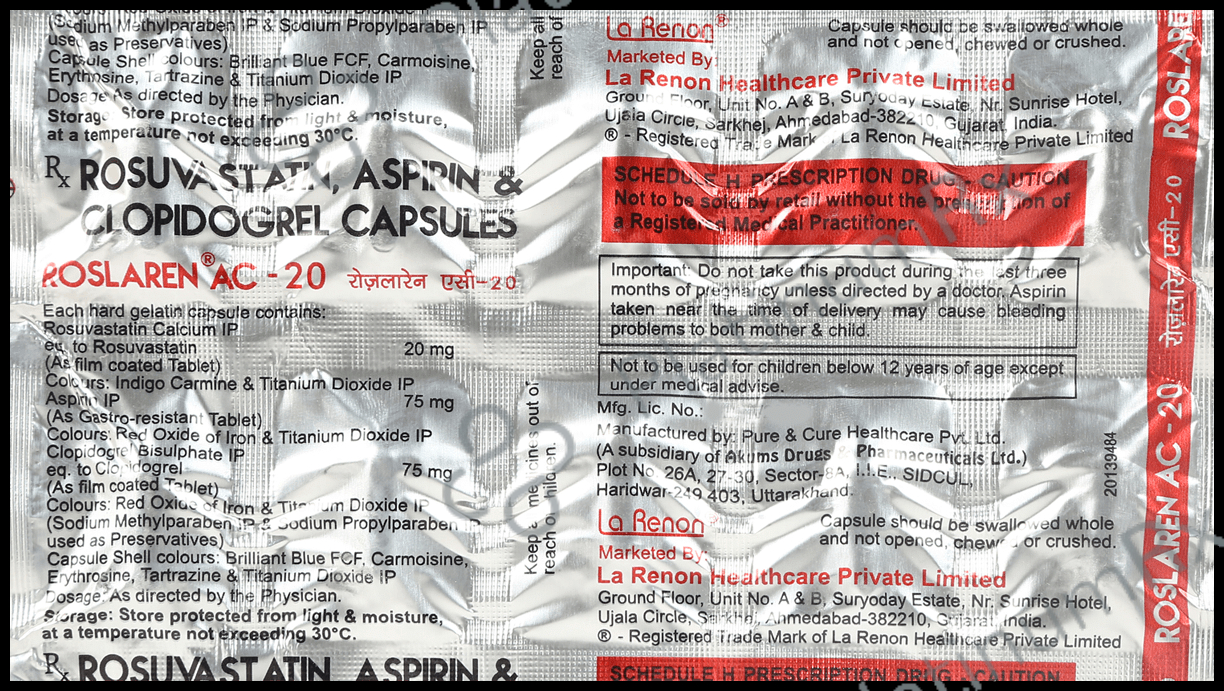 Roslaren AC 20/75/75mg Capsule 10s