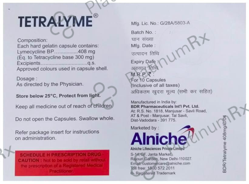 Tetralyme 408mg Capsule 10s