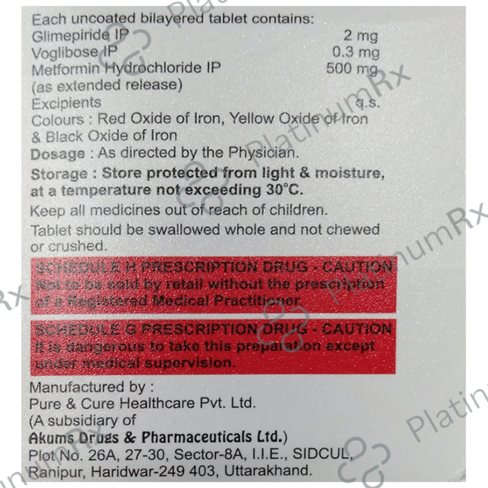 Glimzab MV 2mg/500mg/0.3mg Tablet ER