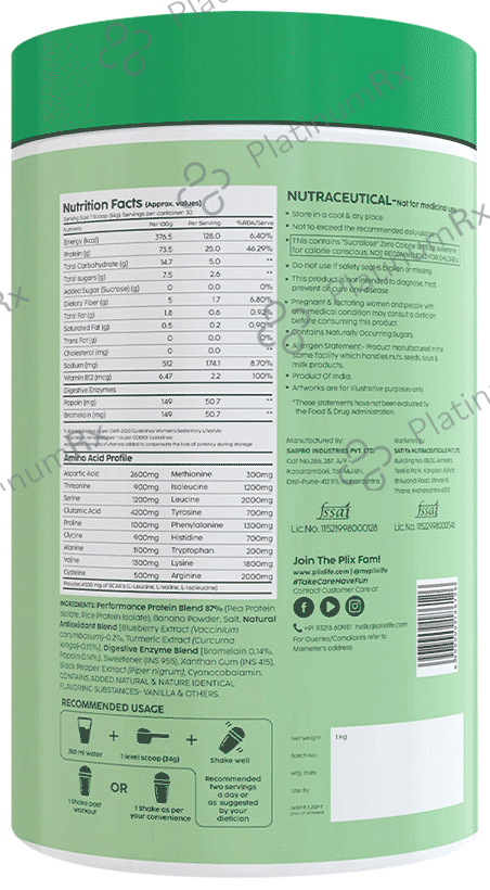 Plix Evolve Plant Protein Shake Powder (1kg Each) Vanilla