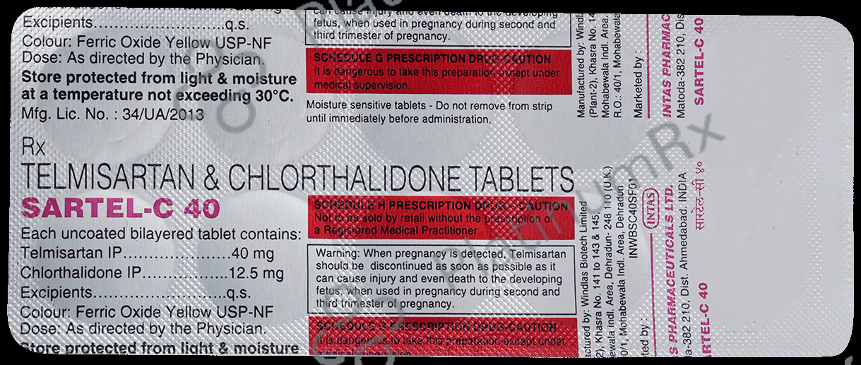 Sartel C 40 12.5/40mg Tablet 10s