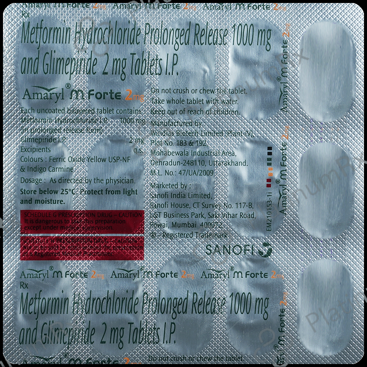 Amaryl M Forte 2 2/1000mg Tablet PR 15s