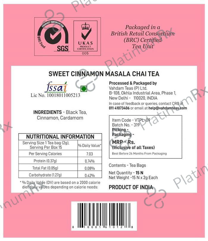 Vahdam Teas Masala Chai Tea (2gm Each) Sweet Cinnamon