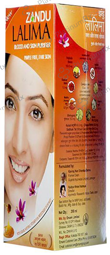 Zandu Lalima Blood and Skin Purifier Syrup - Improves Skin Glow & Reduces Pimples 200 ml