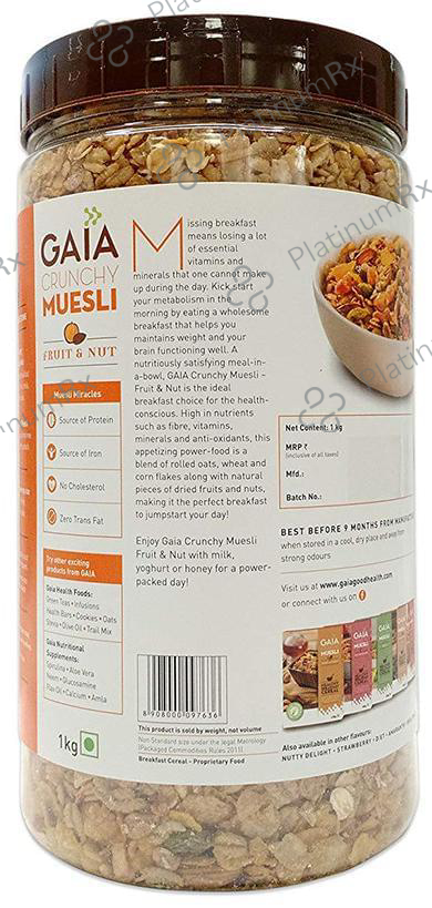 GAIA with Vitamins, Minerals, High Protein & Fibres for Nutrition - Crunchy Muesli Fruit and Nut 1 kg