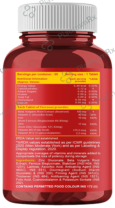 Carbamide Forte Chelated Iron with Folic Acid, Zinc, Vitamin C & B12 for Blood Building & Energy - Tablet 60s
