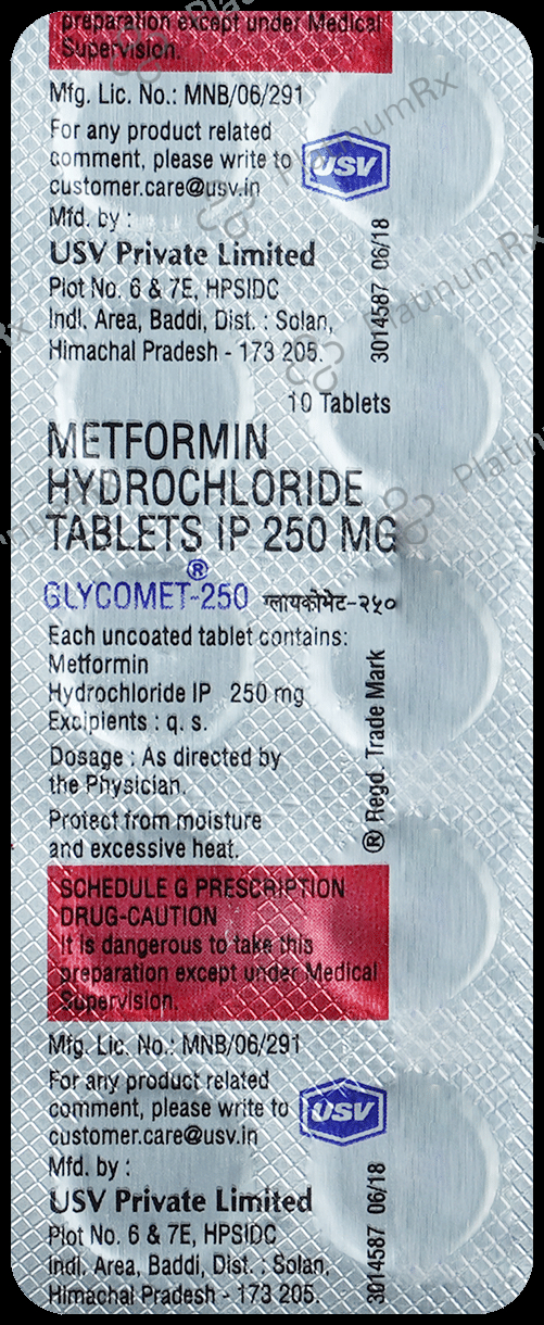 Glycomet 250mg Tablet 10s