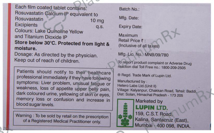 Novastat 10mg Tablet 15s