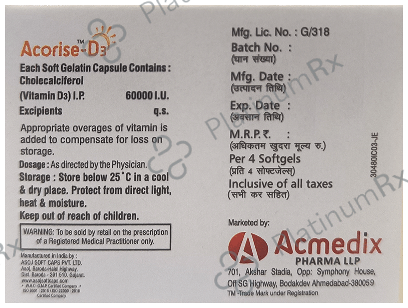 Acorise-D3 Soft Gelatin Capsule