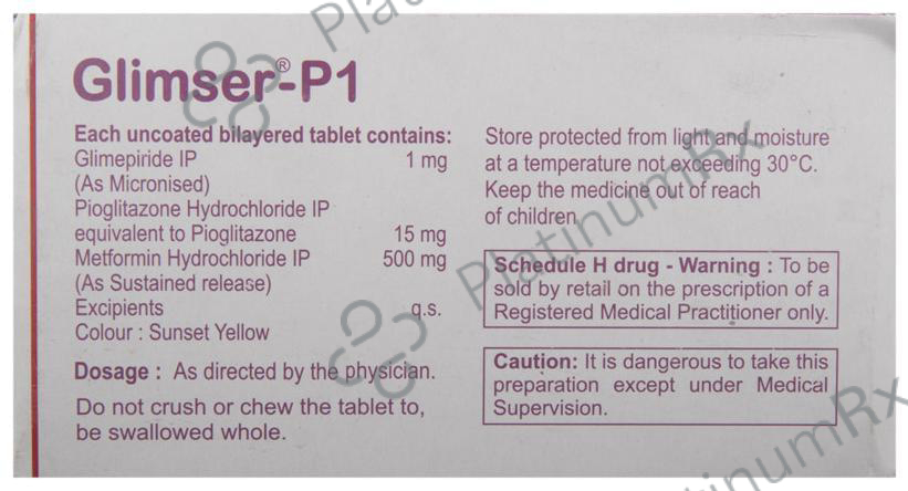 Glimser P1 1/500/15mg Tablet SR 15s