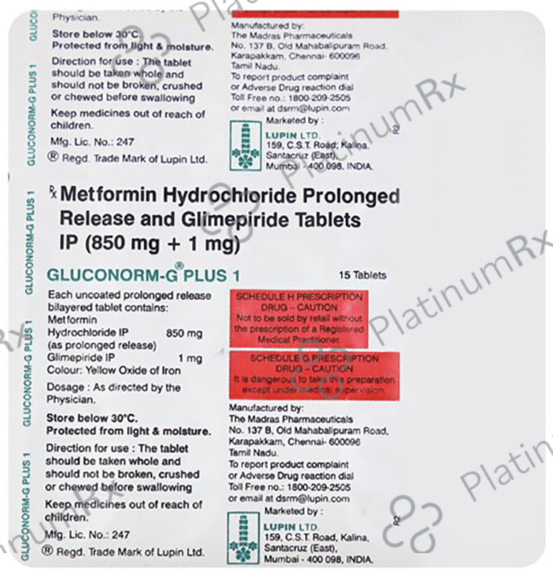 Gluconorm G Plus 1/850mg Tablet PR 15s