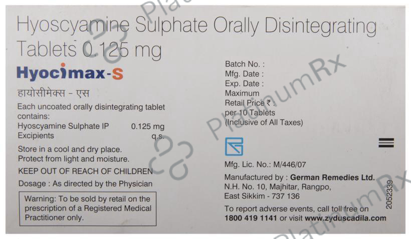 Hyocimax S 0.125mg Disintegrating strip 10s