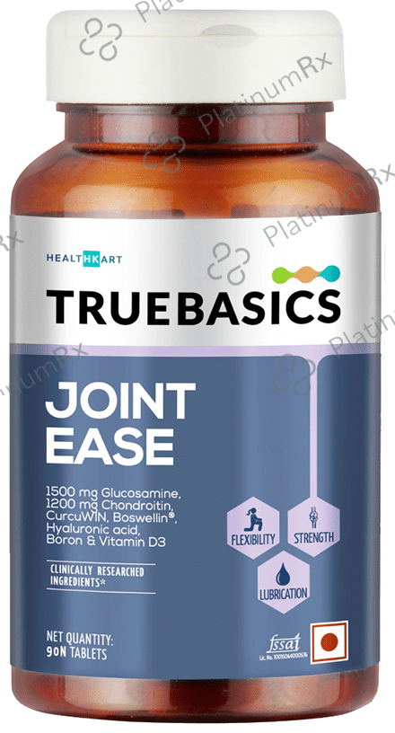 TrueBasics Joint Ease with Glucosamine, Chondroitin, Hyaluronic Acid & D3 - For Flexibility, Strength & Lubrication - Tablet