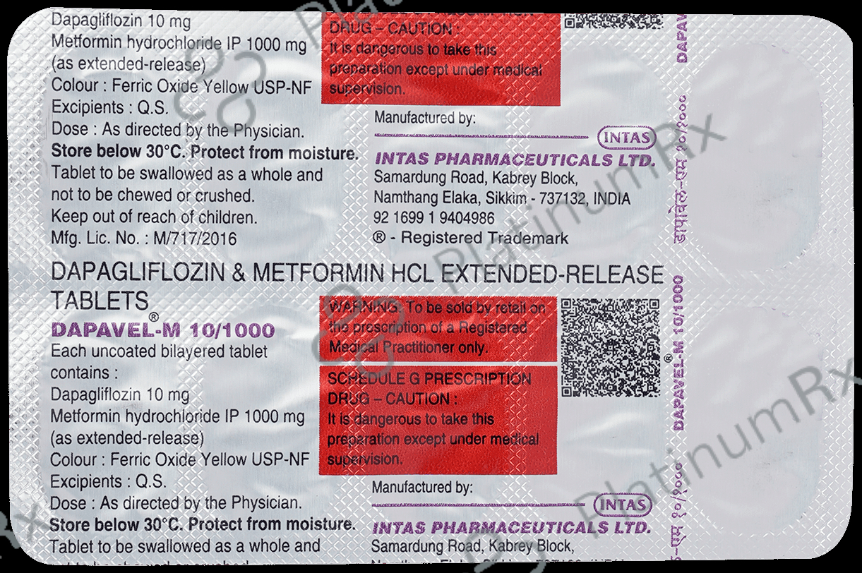 Dapavel M 10/1000mg Tablet ER 10s