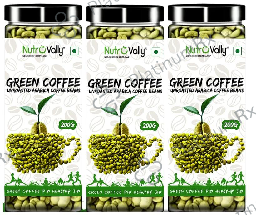 Nutrovally Unroasted Green Coffee Beans (200gm Each) 3 jar