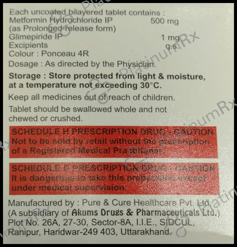 Glimzab M 1mg/500mg Tablet PR