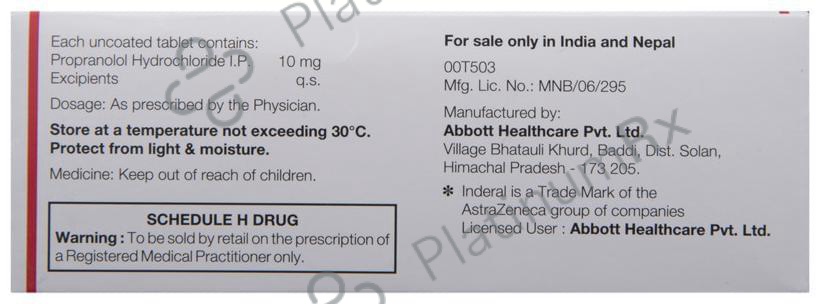Inderal 10mg Tablet 15s