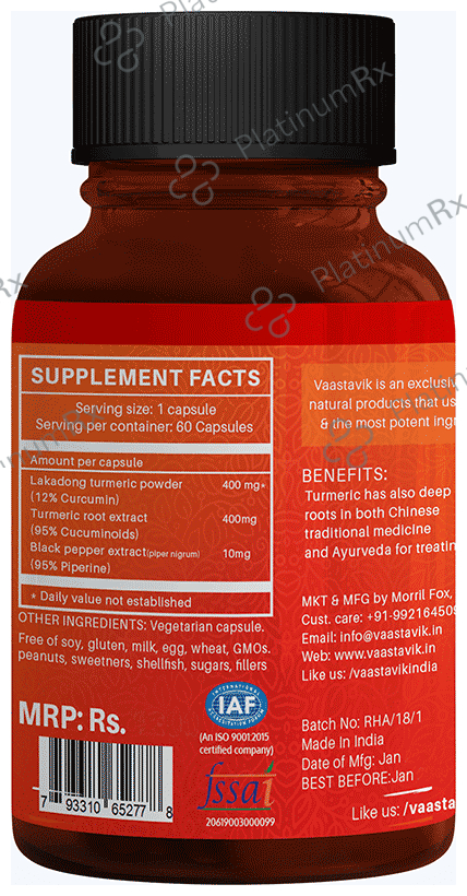 Vaastavik Turmeric Lakadong Curcumin Veg Capsule