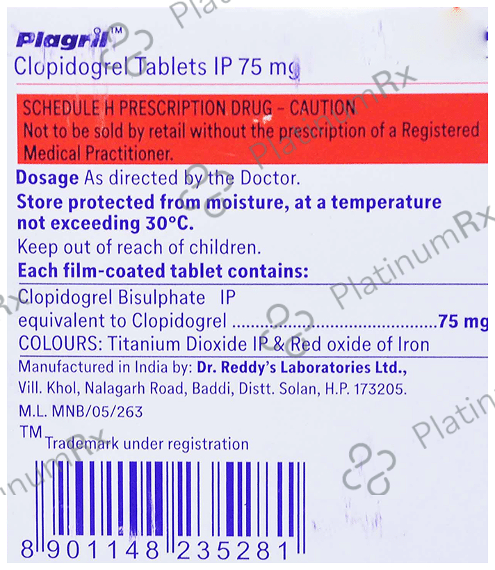 Plagril 75mg Tablet 10s