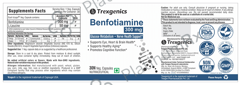 Trexgenics Benfotiamine 300mg Veg Capsule