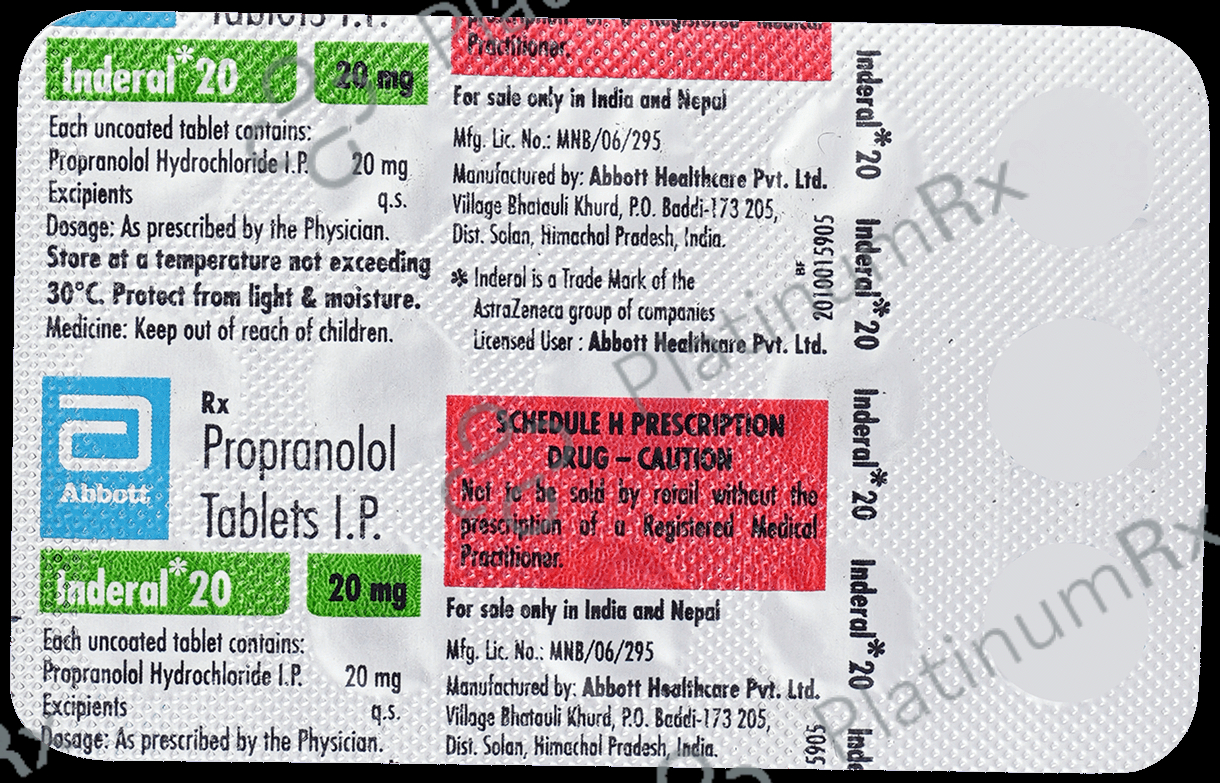 Inderal 20mg Tablet 15s