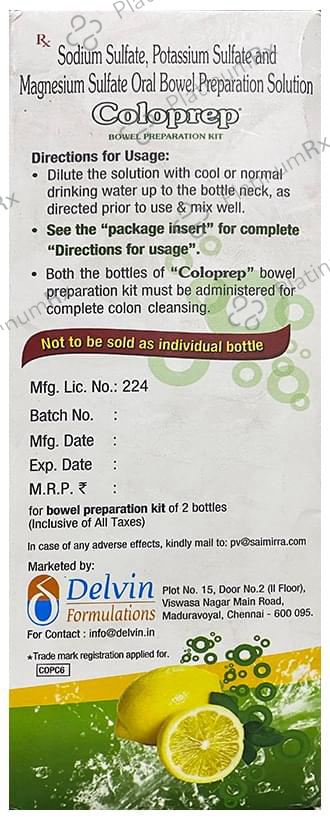 Coloprep Bowel Preparation Kit Delicious Lemon Bottle 2*177ml