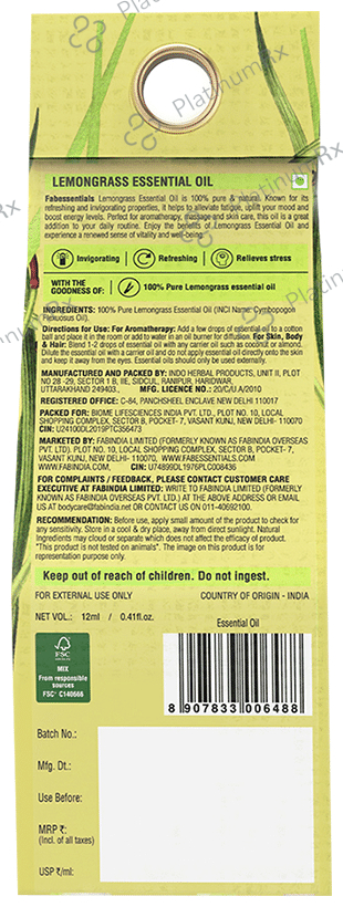 Fabessentials Lemongrass Essential Oil