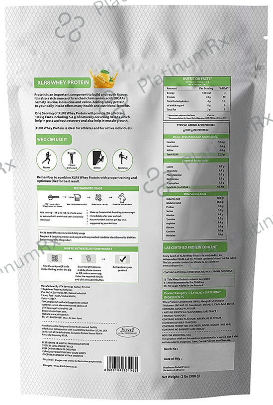 XLR8 Sports Nutrition Whey Protein Instantised Whey Protein Concentrate Mango 2 lb