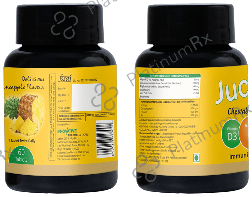 Jucee 500mg Chewable Tablet (60 Each) Delicious Pineapple 1 Bottle
