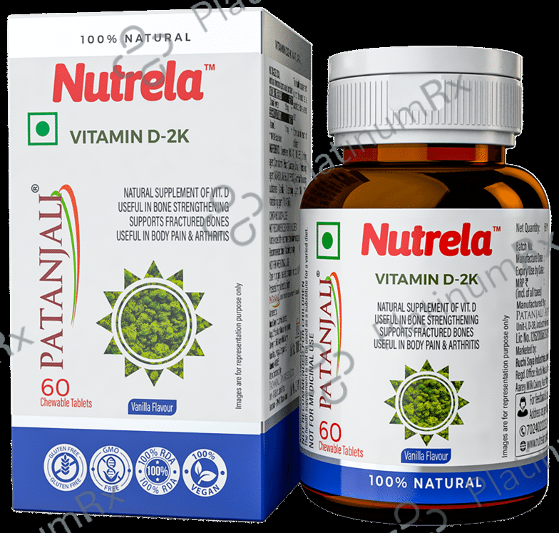 Patanjali Nutrela Vitamin D 2K for Bone Health - Flavour Vanilla Chewable Tablet 60s