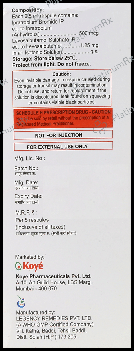 Spirovent I 2.5ml 500mcg/1.25mg 5 Respules