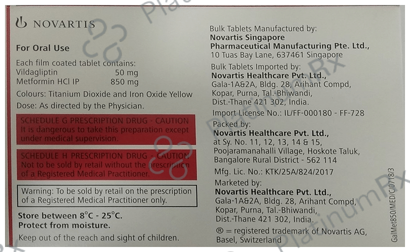 Galvus M 50/850mg Tablet 15s
