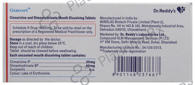 Gemvert 20/40mg Tablet 10s